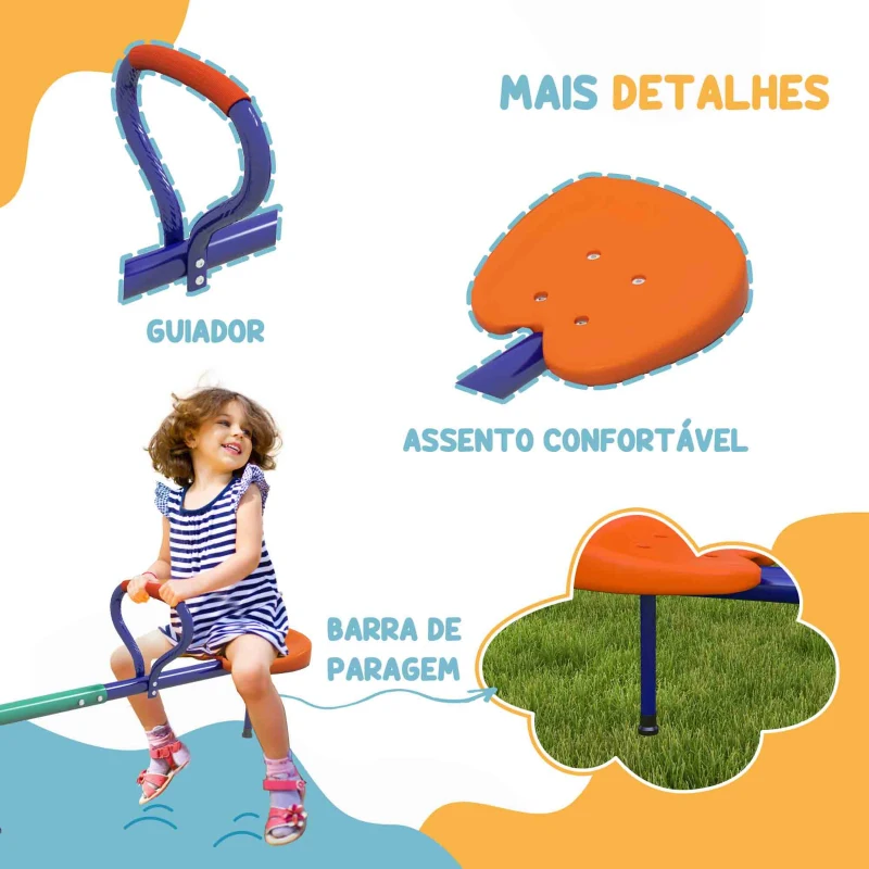 Outsunny Baloiço para Crianças Sobe e Desce Infantil Giratório 360° com Barra de Comprimento Ajustável  Assento Confortável  Multicolor