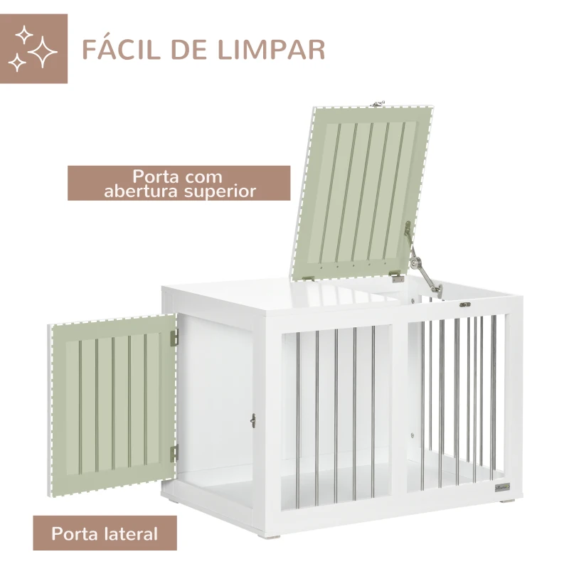 PawHut Gaiola para Cães com 2 Portas Bloqueáveis Casa para Cães de Tamanho Médio para Interior e Mesa Auxiliar 80x50x56,5 cm Branco