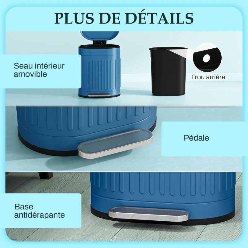 HOMCOM Poubelle de cuisine poubelle à pédale 20L couvercle à fermeture douce seau intérieur amovible 36,5 x 31,2 x 45 cm bleu
