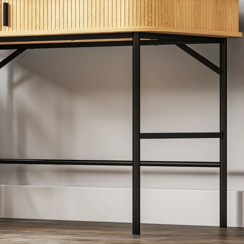 HOMCOM Scrivania per Camera e Ufficio con Ante Scanalate, Legno e Acciaio 120x60x76.5cm, Rovere e Nero