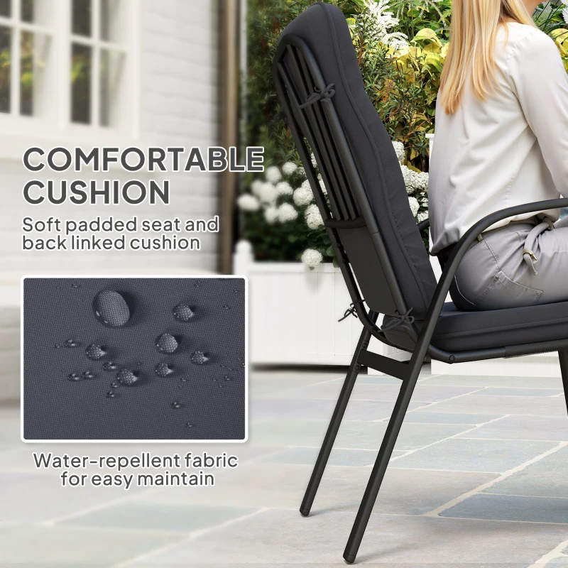 Outsunny 5 Pieces Outdoor Square Garden Dining Set w/ Tempered Glass Dining Table 4 Cushioned Armchairs, Umbrella Hole, Black