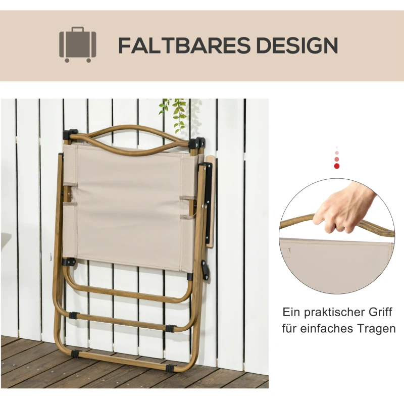 Outsunny Campingstühle, 2 x Strandstuhl, faltbar, Stahl, Holzoptik, Khaki(m-5)