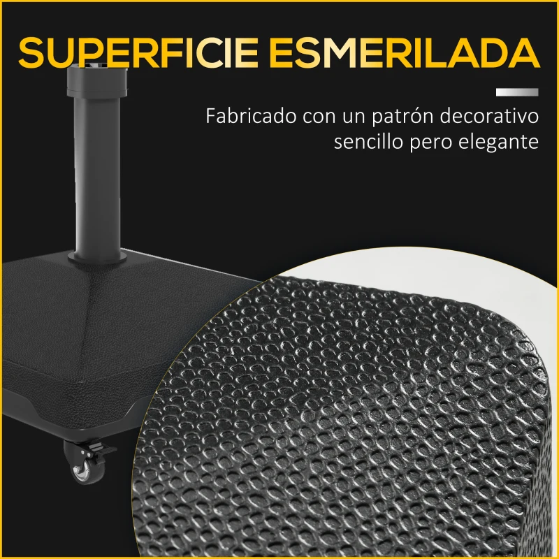 Outsunny Base para Sombrilla con Ruedas de Exterior para Mástil de 24-38 mm Rellenable con Agua o Arena 45x45x40 cm Negro