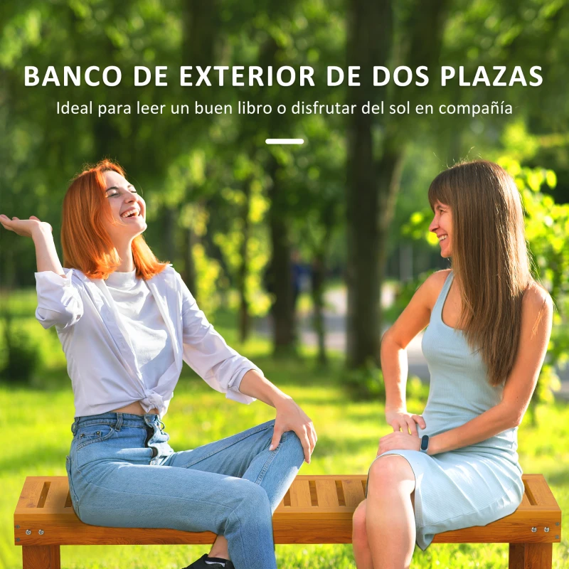 Outsunny Banco de Jardín de Madera de 2 Plazas con Asiento de Lamas Carga 300 kg para Exteriores 120x34x43 cm Teca