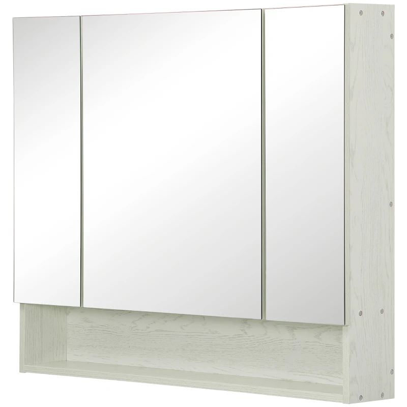 kleankin Armario de Baño con Espejo 3 Puertas Estante Ajustable y Compartimento 90x15x75 cm Blanco