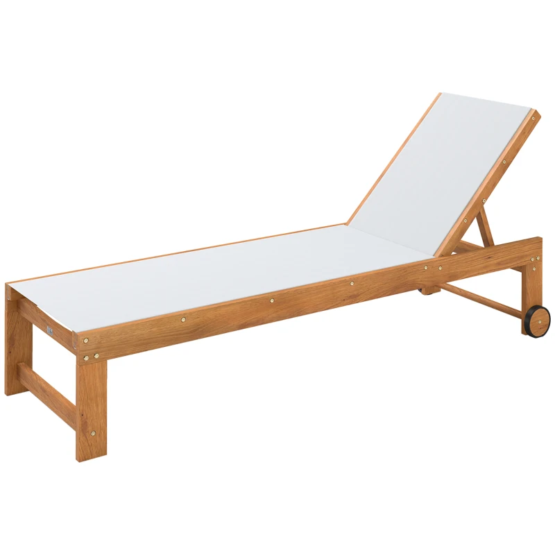 Outsunny Tumbona de Jardín con Respaldo Ajustable Ruedas Integradas y Estructura de Madera de Acacia Capacidad de 160 kg Gris
