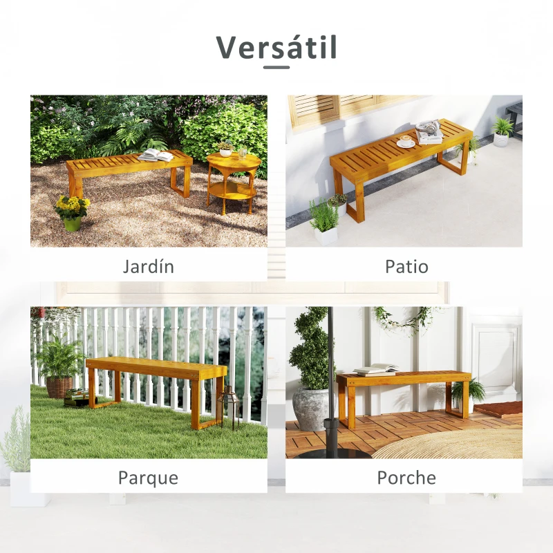 Outsunny Banco de Jardín de Madera de 2 Plazas con Asiento de Lamas Carga 300 kg para Exteriores 120x34x43 cm Teca