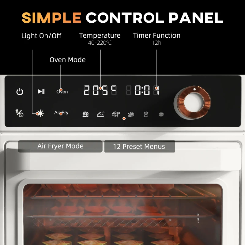 HOMCOM Cuptor Electric cu Funcție de Prăjire cu Aer, Temporizator și Temperatură Reglabilă, 33,5x32x32,5 cm, Alb