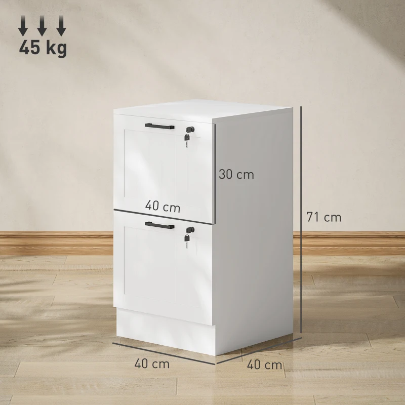 HOMCOM Mueble Archivador con 2 Cajones Cajonera para Escritorio con Cerraduras Rieles Colgantes Ajustables para A4 Blanco