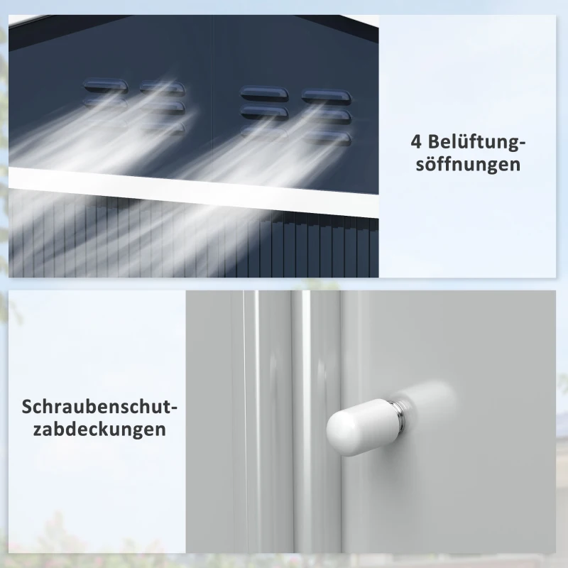 Outsunny Metalen Gereedschapsschuur met Schuifdeuren en Ventilatieramen, 277 x 195 x 192 cm, Donkergrijs
