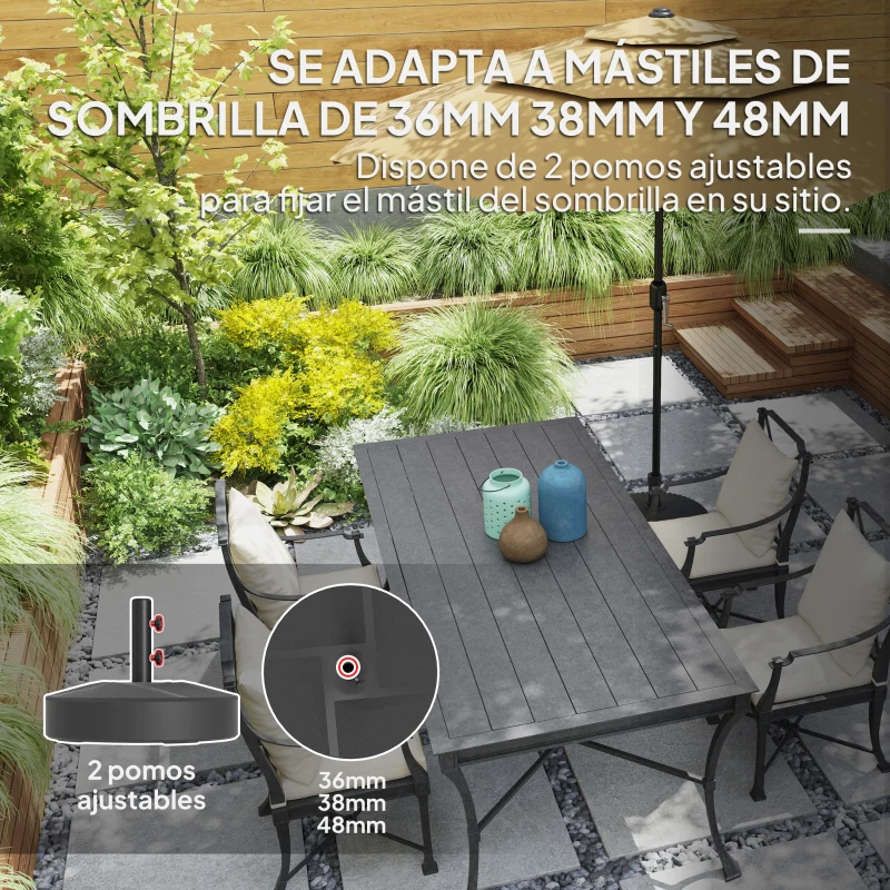 Outsunny Base para Sombrilla Rellenable con Arena o Agua Resistente de HDPE para Jardines y Espacios Exteriores Ø56x40 cm Negro