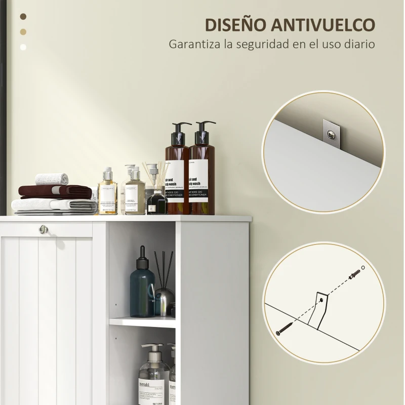 HOMCOM Mueble de Baño con Cesto Ropa Sucia Cesta Extraíble Estante Ajustable y Compartimentos para Baño 60x38x86 cm Blanco
