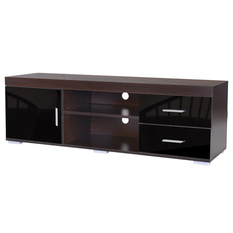 HOMCOM Móvel de TV com Armário Gavetas e Prateleiras Abertas com Altura Ajustável em 3 Níveis 140x40x45cm Nogueira e Preto