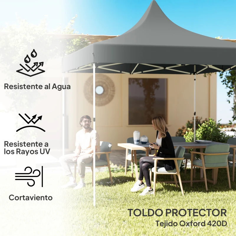 Outsunny Carpa Plegable Pop-up 3x3 m con 4 Paredes Laterales Anti-UV Altura Ajustable y Bolsa de Transporte Gris
