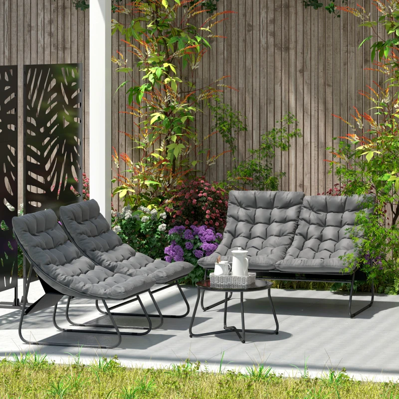Outsunny Four-Piece Curved Seat Garden Sofa Set - Grey/Black
