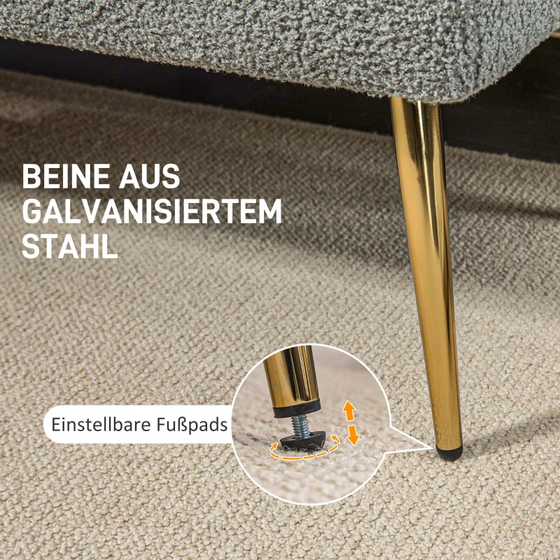 HOMCOM Bettbank, Sitzbank, weicher Bezug in Lammwoll-Optik, bis 120 kg, vergoldete Stahlbeine, 112x41x46cm, Grau