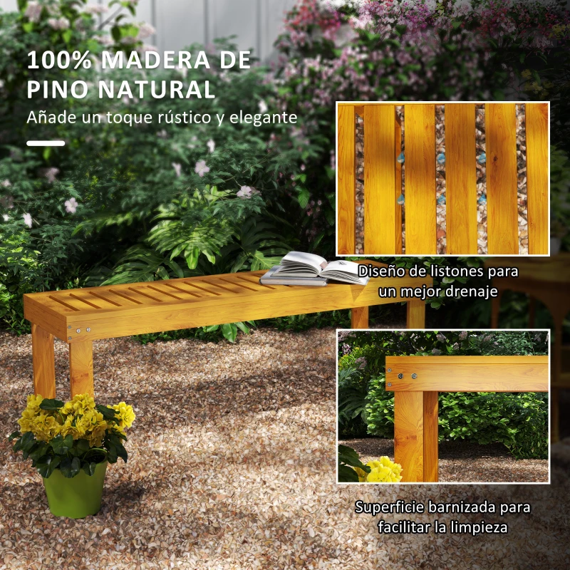 Outsunny Banco de Jardín de Madera de 2 Plazas con Asiento de Lamas Carga 300 kg para Exteriores 120x34x43 cm Teca