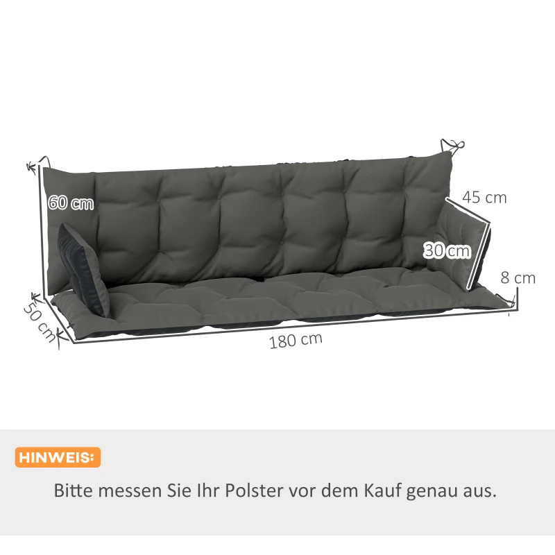 Outsunny Outdoor-Kissen-Set für Bank oder Hollywoodschaukel, zweifarbig, Polyester, Schaumstoff, 180 x 110 x 8 cm, Dunkelgrau