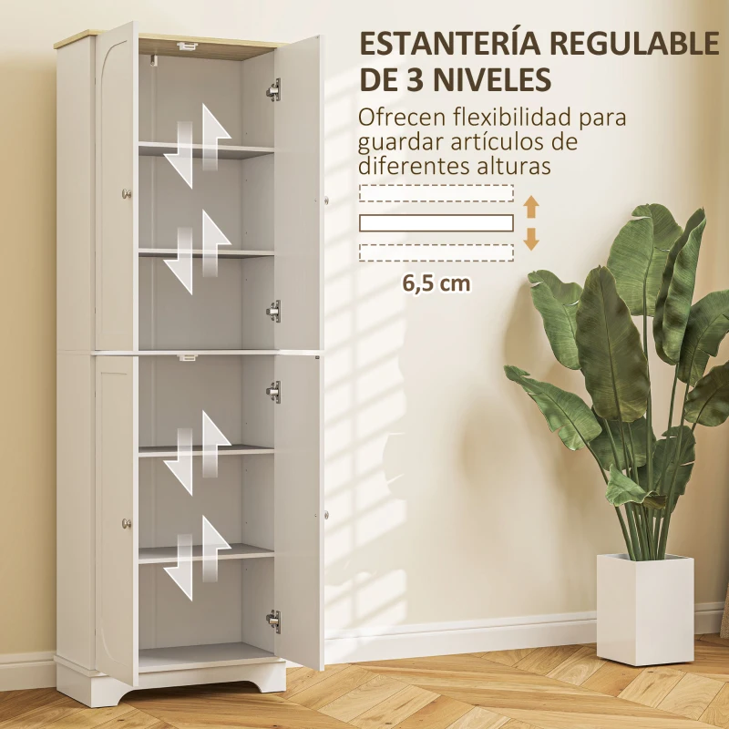 HOMCOM Alacena de Cocina Mueble Auxiliar de Cocina con 4 Puertas y Estantes Ajustables para Comedor Salón 60x30x183 cm Blanco