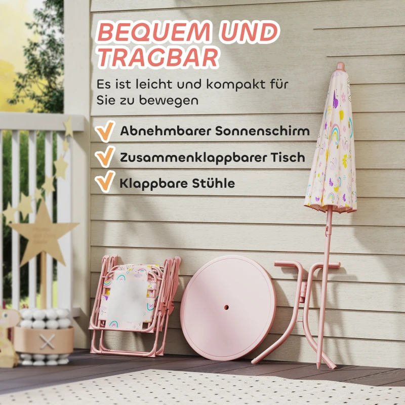AIYAPLAY Kinder-Sitzecke, Klappstuhl-Sitz-Set mit Sonnenschirm, Buntes Muster, Rosa