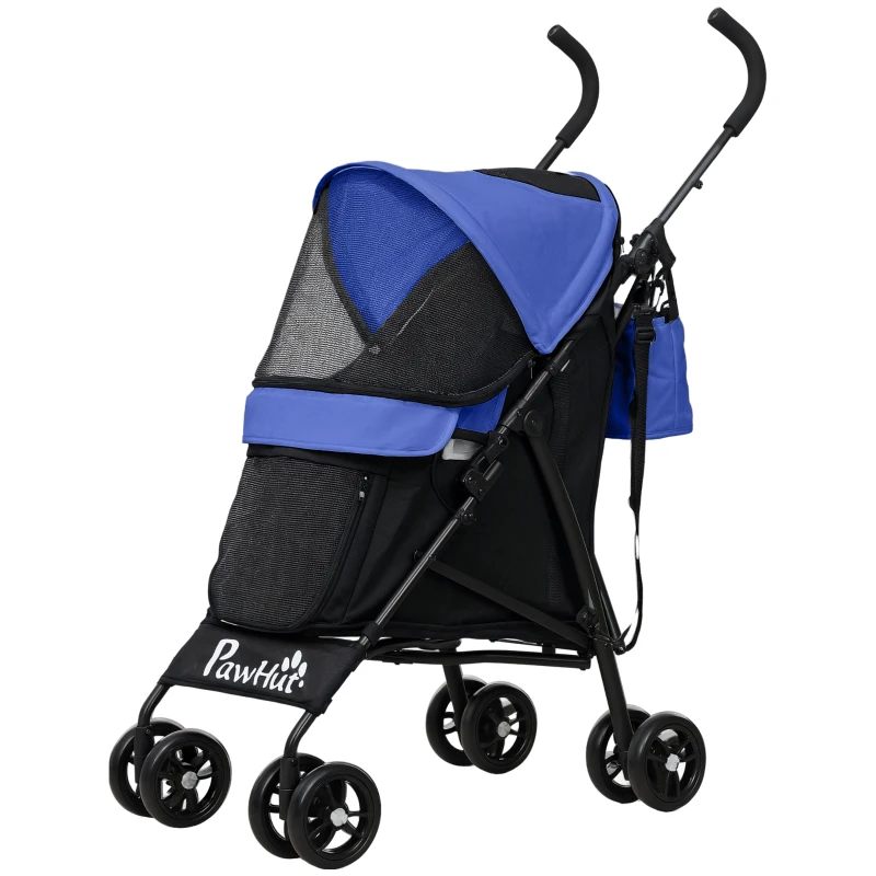PawHut Foldable Dog Stroller, Lightweight Dog Pram w/ Shoulder Strap, Storage Bag, Cup Holder, Dark Blue