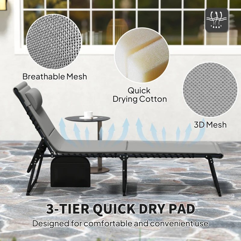 Outsunny Set of Two Reclining Sun Loungers - Light Grey