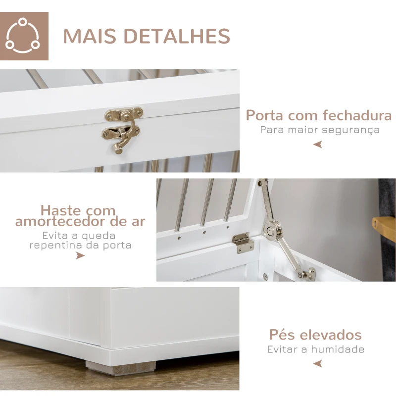 PawHut Gaiola para Cães com 2 Portas Bloqueáveis Casa para Cães de Tamanho Médio para Interior e Mesa Auxiliar 80x50x56,5 cm Branco