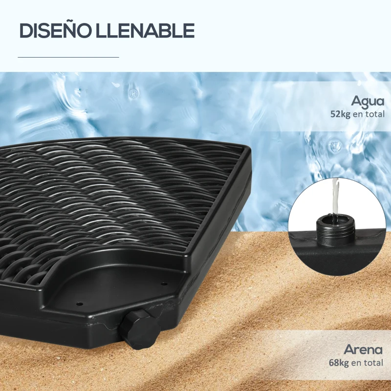 Outsunny Base para Sombrilla de 4 Piezas Rellenable con Arena 68 kg o Agua 52 L para Jardín Patio Terraza Negro