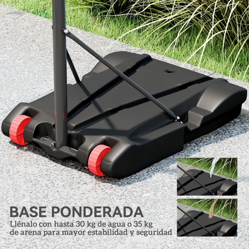 SPORTNOW Canasta de Baloncesto con Tablero de Dardos Altura Ajustable Base Rellenable y Ruedas 74x55x210-247 cm Negro