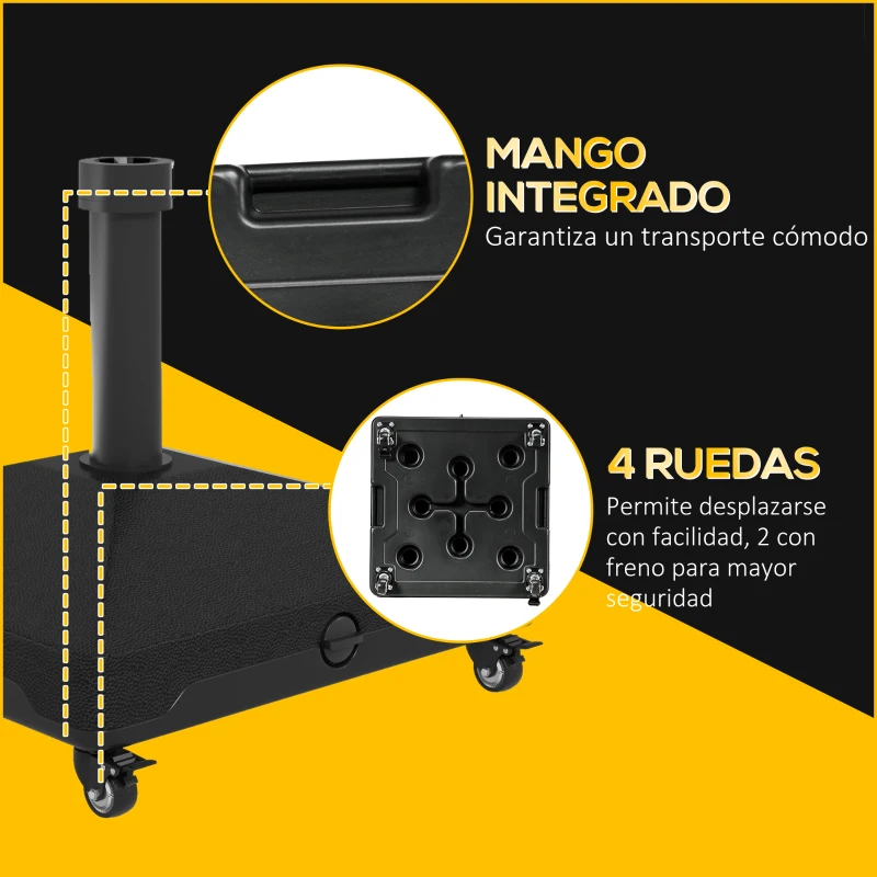 Outsunny Base para Sombrilla con Ruedas de Exterior para Mástil de 24-38 mm Rellenable con Agua o Arena 45x45x40 cm Negro