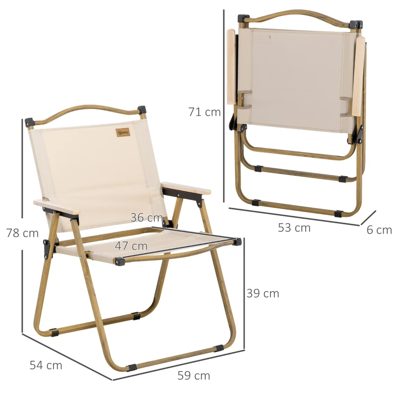 Outsunny Campingstühle, 2 x Strandstuhl, faltbar, Stahl, Holzoptik, Khaki(m-3)