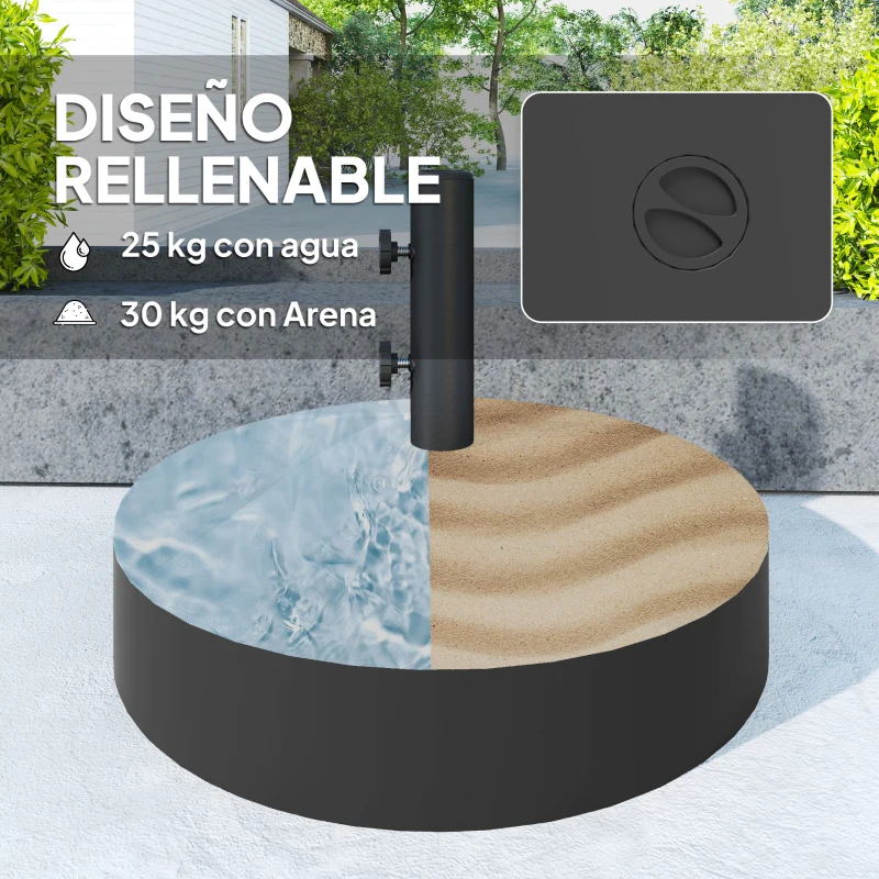 Outsunny Base para Sombrilla Rellenable con Arena o Agua Resistente de HDPE para Jardines y Espacios Exteriores Ø56x40 cm Negro