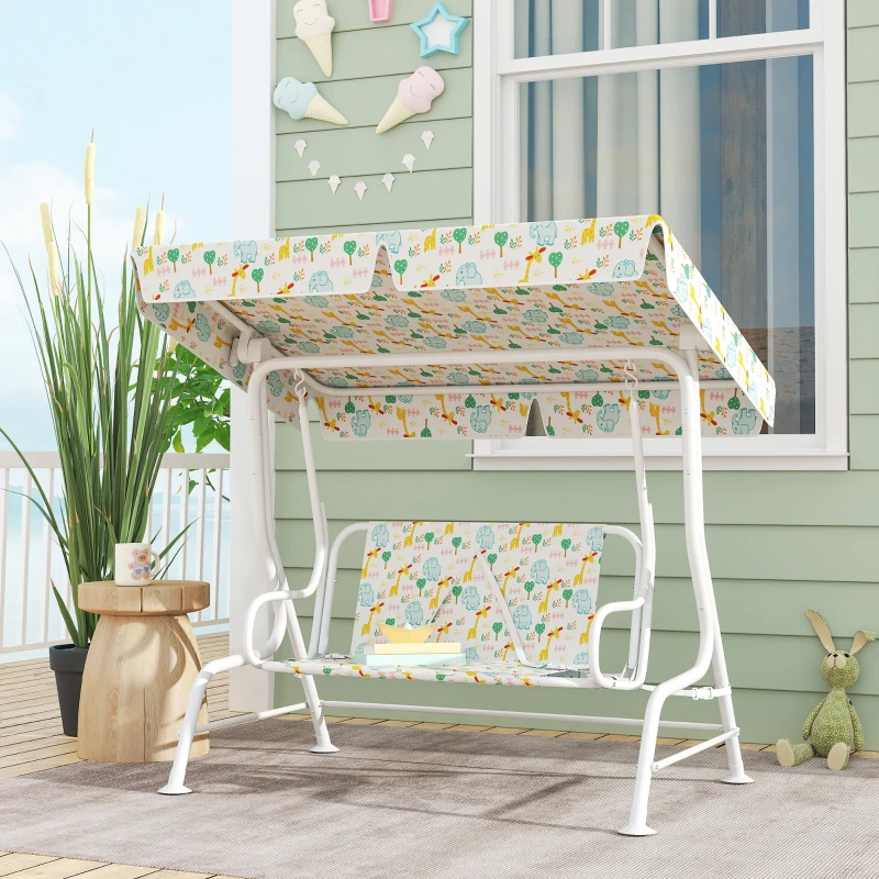 AIYAPLAY Huśtawka ogrodowa dla dzieci, rama stalowa, 2-osobowa, 60 kg nośności, Biała