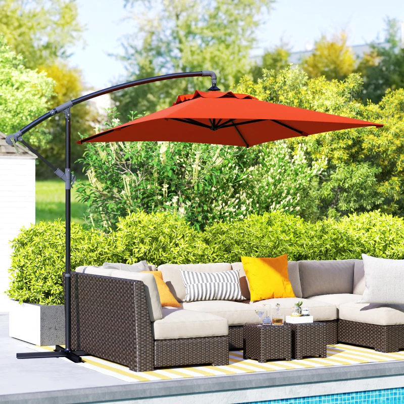 Outsunny 3(m) Cantilever Overhanging Parasol, with Cross Base - Orange