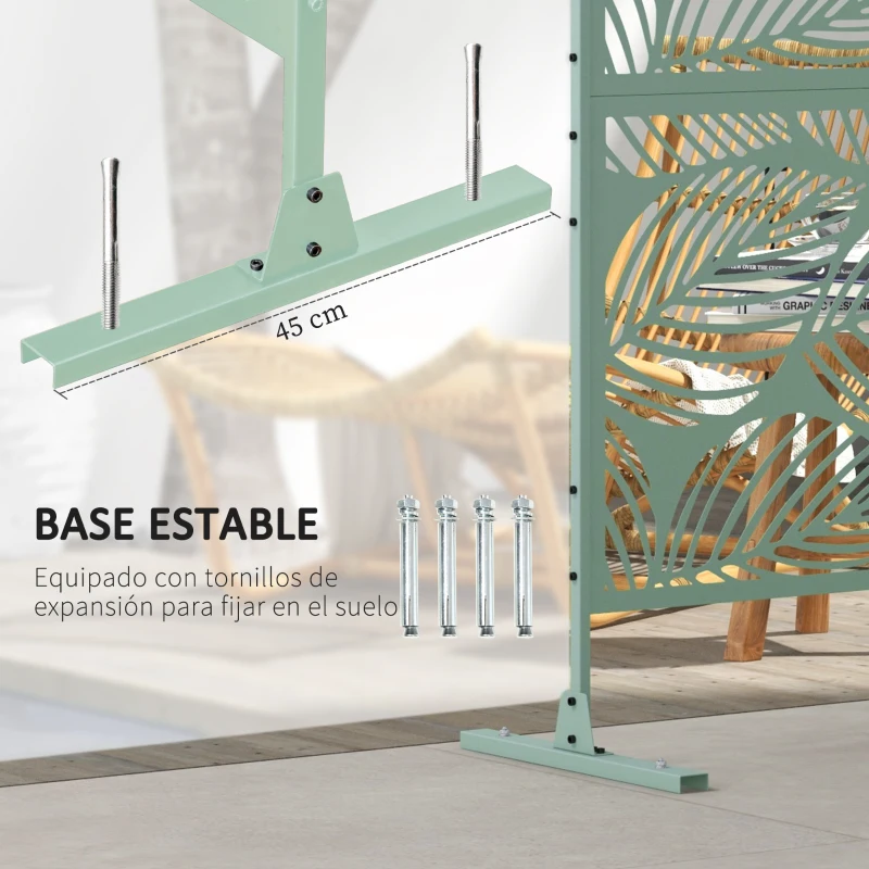 Outsunny Separador de Ambientes con 3 Piezas Patrón de Hoja Grande Pantalla de Privacidad de Acero 122x45x198 cm Verde