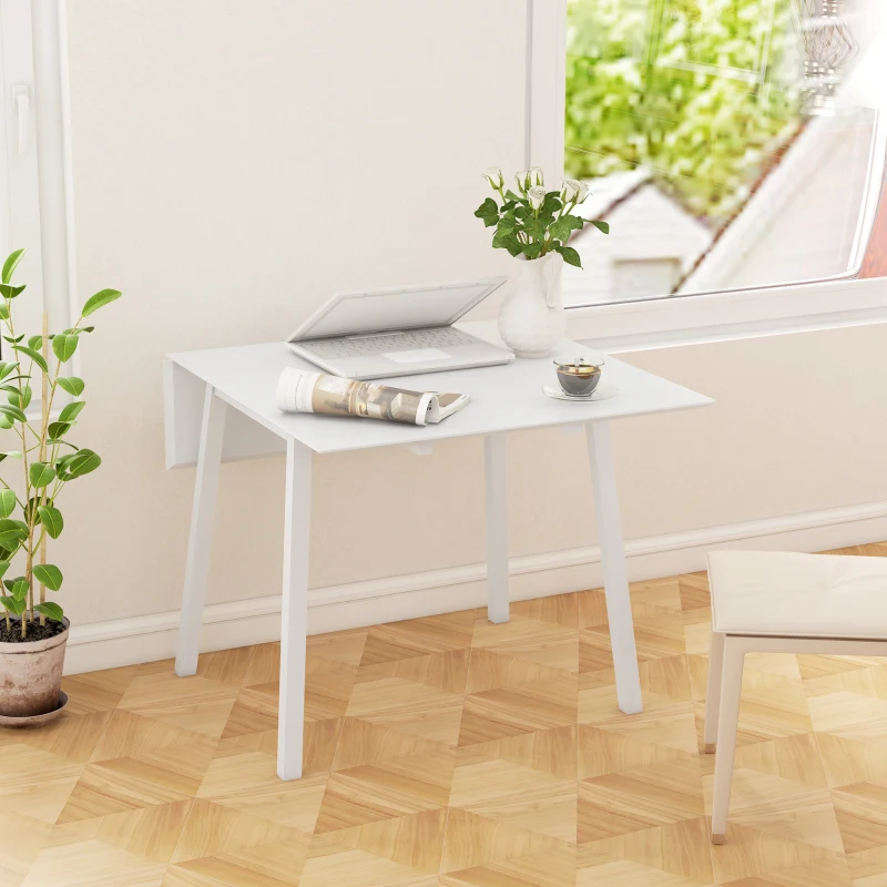 HOMCOM Solid Wood Folding Dining Table, Drop Leaf Table for 2-4 People, Rectangle Kitchen Table for Small Space, White