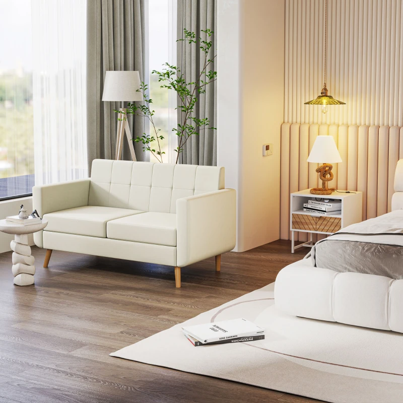 HOMCOM Mesilla de Noche con Cajón y Compartimiento Mesa de Noche para Dormitorio Salón 45x39x48 cm Blanco y Roble