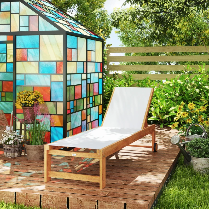 Outsunny Tumbona de Jardín con Respaldo Ajustable Ruedas Integradas y Estructura de Madera de Acacia Capacidad de 160 kg Gris