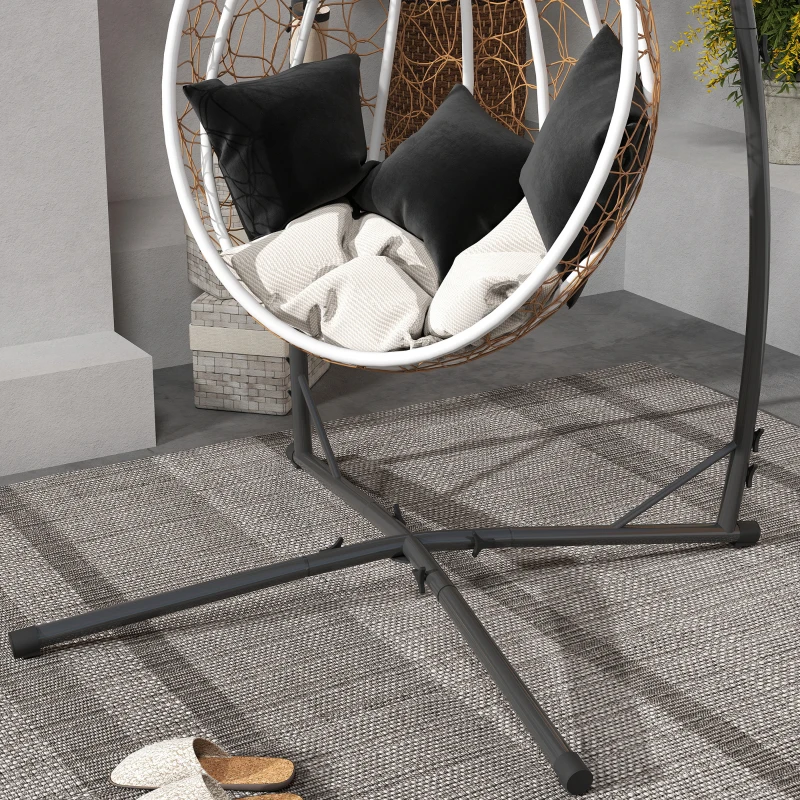 Outsunny Soporte para Silla Colgante con Estructura de Acero Base Estable y Portavaso para Patio Jardín Balcón Negro
