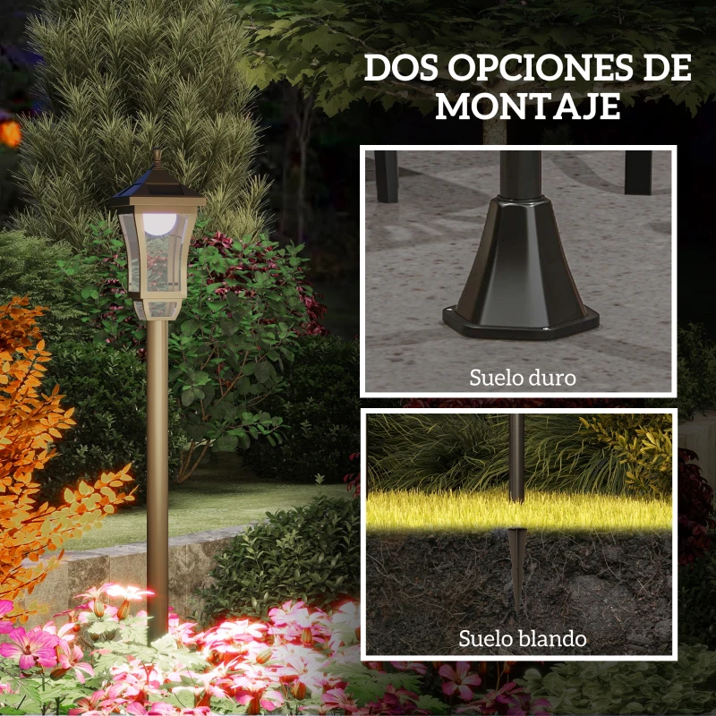Outsunny Farol Solar de Jardín con 6h de Autonomía y Anclaje de Suelo Farol de Exterior en ABS y Policarbonato Ø15x127 cm Negro