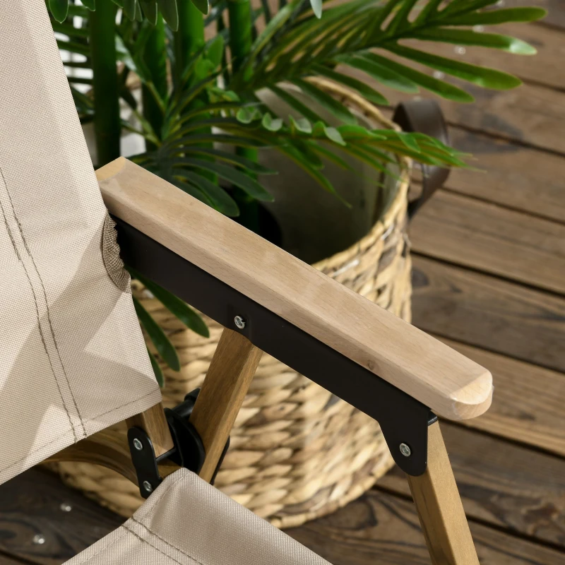 Outsunny Campingstühle, 2 x Strandstuhl, faltbar, Stahl, Holzoptik, Khaki(m-8)