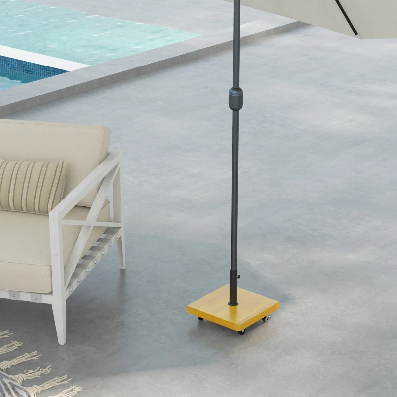 Outsunny Base per Ombrellone da 25kg in Metallo e Cemento con Ruote ed Effetto Legno, 45x45x36.5cm, Giallo