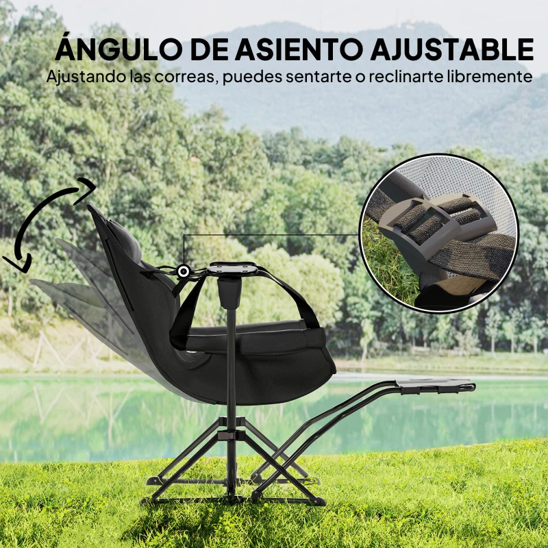 Outsunny 2 Mecedora Jardín Exterior con Reposapiés Reposacabezas Portavasos Bolsillos y Bolsa de Transporte Carga 120 kg Negro