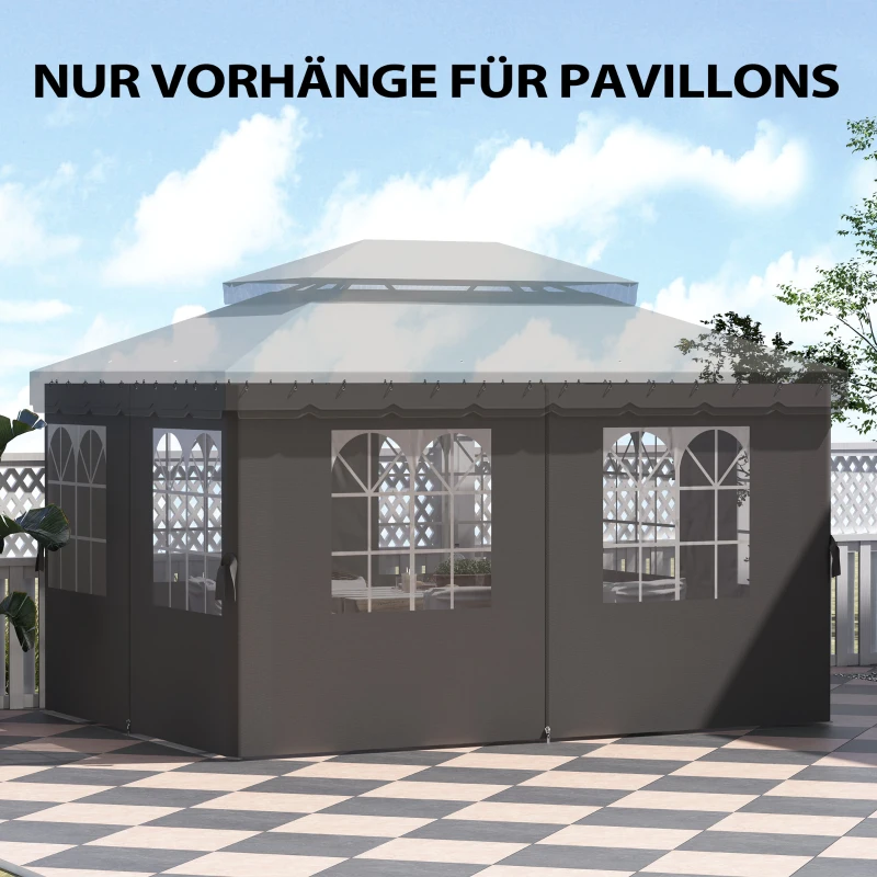 Outsunny Pavillon-Seitenwände, 4 Seitenwand-Paneele für Gartenpavillon, mit Reißverschluss, 3 x 4 m Pavillon, Dunkelgrau(m-4)
