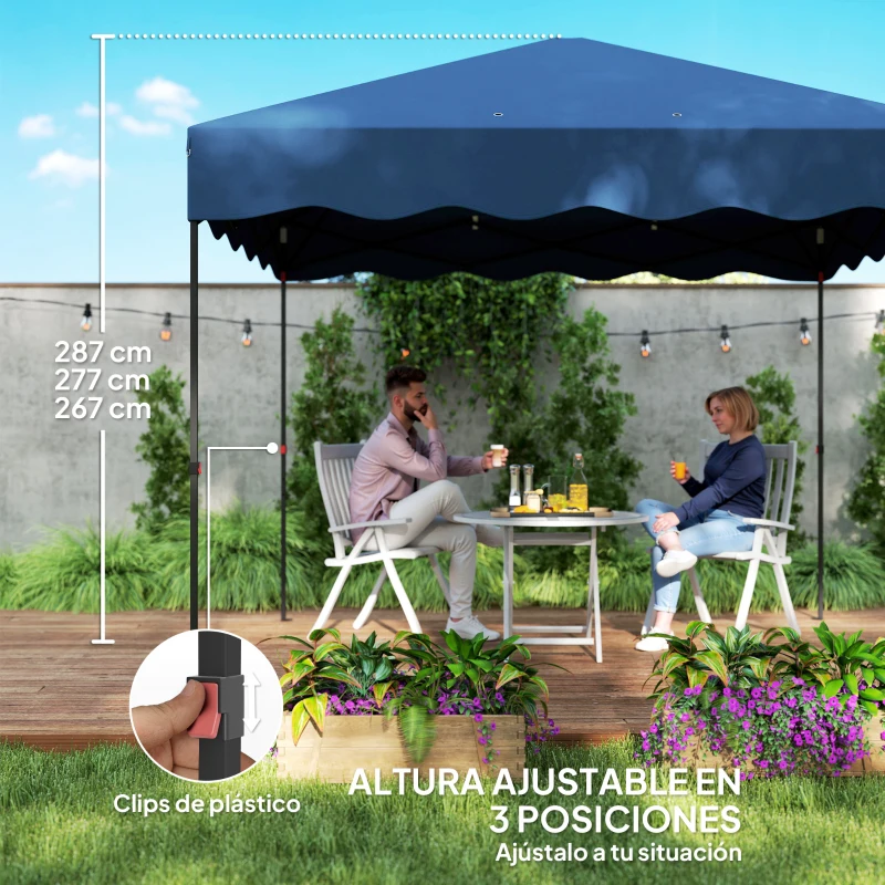 Outsunny Carpa Plegable 3x3m con Protección UV Altura Ajustable y Bolsa con Ruedas para 6-9 Personas Azul Oscuro
