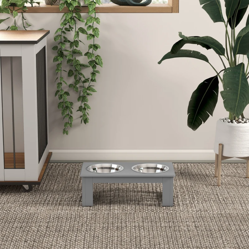 PawHut Comedero Elevado para Perros con 2 Cuencos Extraíbles de Acero Inoxidable 44x24x15 cm Gris