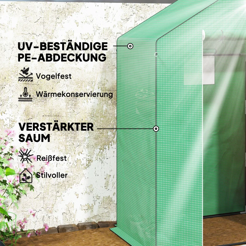 Outsunny Gewächshaus mit Regalen, Mini-Treibhaus, UV-beständig, Netzfenster, Reißverschlusstür, 143L x 74B x 190H cm, Grün(m-5)