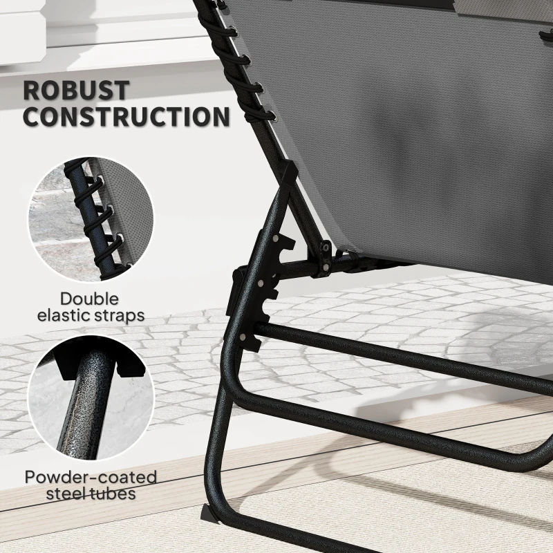 Outsunny Set of Two Reclining Sun Loungers - Charcoal Grey