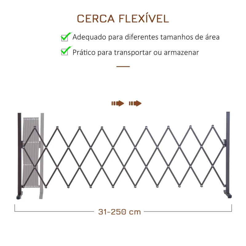 Outsunny Cerca de Jardim em Liga de Alumínio Barreira de Exterior Extensível Cerca de Jardim Metálica 250x31x103,5 cm Marrom