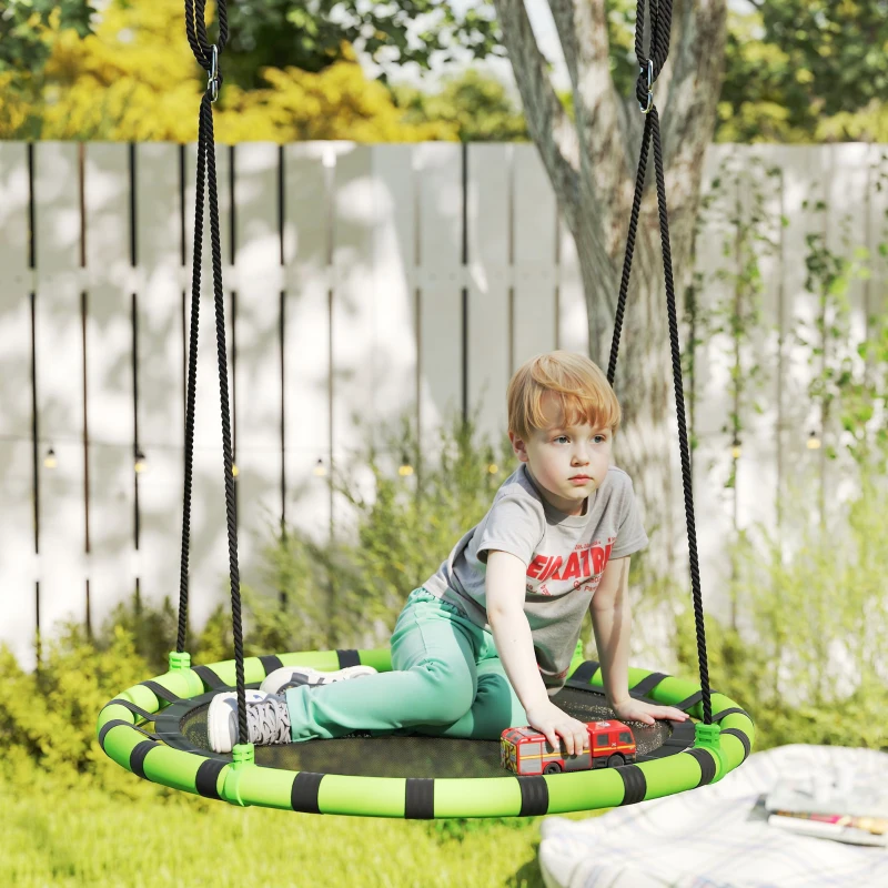 AIYAPLAY Columpio Infantil Redondo de 100 cm para Jardín con Altura Ajustable y Soporte de 150 kg Ø100x180 cm Negro y Verde